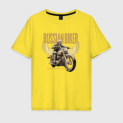 Мужская футболка оверсайз Русский байкер на мотоцикле