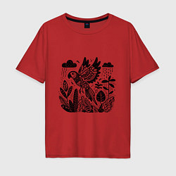 Мужская футболка оверсайз Летящий попугай и растения