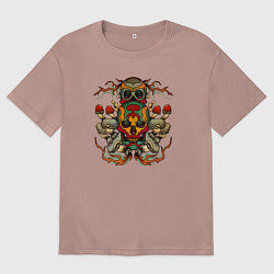 Футболка оверсайз мужская Skull and mushrooms, цвет: пыльно-розовый