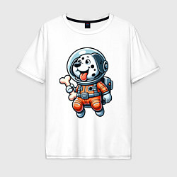 Мужская футболка оверсайз Dalmatian cosmonaut puppy with a bone