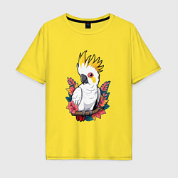 Футболка оверсайз мужская Попугай какаду на ветке с листьями, цвет: желтый