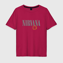 Футболка оверсайз мужская Nirvana logo smile, цвет: маджента