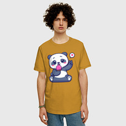 Футболка оверсайз мужская Ice cream panda, цвет: горчичный — фото 2