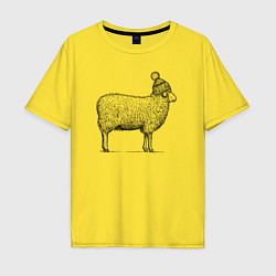 Мужская футболка оверсайз Овца в шапке с помпоном