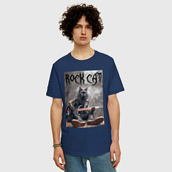 Футболка оверсайз мужская Rock cat - ai art, цвет: тёмно-синий — фото 2