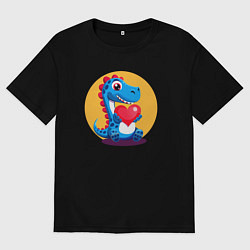 Футболка оверсайз мужская Динозаврик с сердечком, цвет: черный