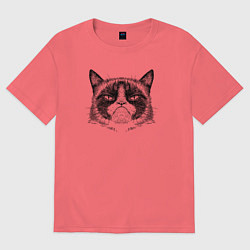 Футболка оверсайз мужская Grumpy cat мем, цвет: коралловый