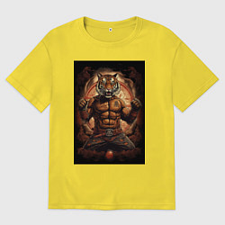 Мужская футболка оверсайз Тайский бокс тигр в стойке