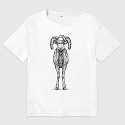 Футболка оверсайз мужская Новогодний барашек, цвет: белый