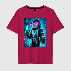 Футболка оверсайз мужская Minecraft - neon character ai art, цвет: маджента