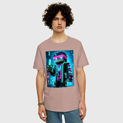 Футболка оверсайз мужская Minecraft - neon character ai art, цвет: пыльно-розовый — фото 2