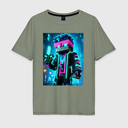 Мужская футболка оверсайз Minecraft - neon character ai art