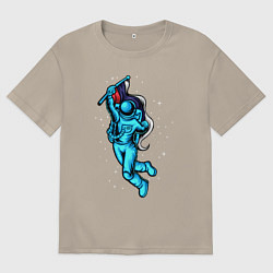 Мужская футболка оверсайз Космонавт с флагом в руке