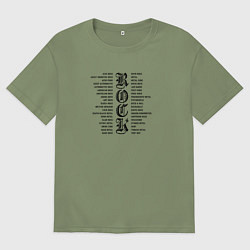 Футболка оверсайз мужская Rock genres in black white, цвет: авокадо