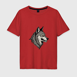 Футболка оверсайз мужская Рисунок волка, цвет: красный