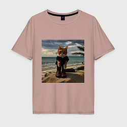 Мужская футболка оверсайз Пляжный котик