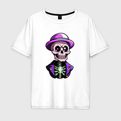 Мужская футболка оверсайз Скелет в фиолетовой шляпе