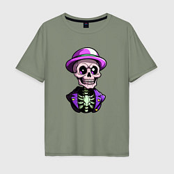 Футболка оверсайз мужская Скелет в фиолетовой шляпе, цвет: авокадо