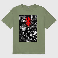 Мужская футболка оверсайз Гатс Чёрный мечник коллаж