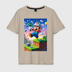 Мужская футболка оверсайз Марио и Майнкрафт - коллаба