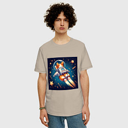 Футболка оверсайз мужская Реактивный корги в космосе, цвет: миндальный — фото 2