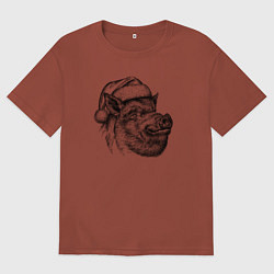 Мужская футболка оверсайз Кабан новогодний