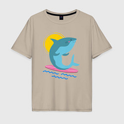Футболка оверсайз мужская Акула серфит, цвет: миндальный