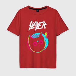 Футболка оверсайз мужская Slayer rock star cat, цвет: красный