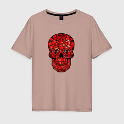 Футболка оверсайз мужская Red decorative skull, цвет: пыльно-розовый