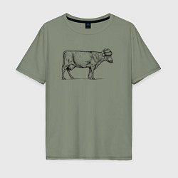 Мужская футболка оверсайз Новогодняя корова сбоку