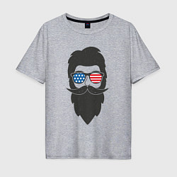 Мужская футболка оверсайз Американец с усами и бородой