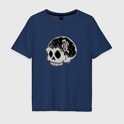Футболка оверсайз мужская Космонавт в черепе, цвет: тёмно-синий