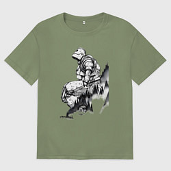 Мужская футболка оверсайз Робот сидит на холме - Стальной гигант