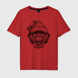 Мужская футболка оверсайз Шимпанзе Дед Мороз