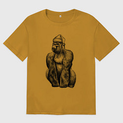 Мужская футболка оверсайз Горилла в новогодней шапке