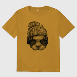 Футболка оверсайз мужская Кролик-хипстер, цвет: горчичный