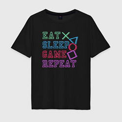 Футболка оверсайз мужская Eat play sleep repeat lettering, цвет: черный