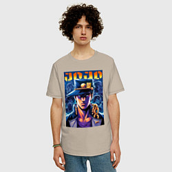 Футболка оверсайз мужская Jojo - Jotaro Kujo ai art, цвет: миндальный — фото 2