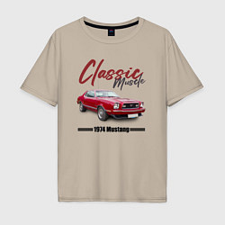 Мужская футболка оверсайз Американский маслкар Ford Mustang 1974 года