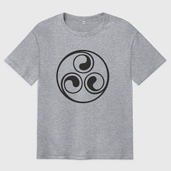 Футболка оверсайз мужская Круглый черный трискелион, цвет: меланж