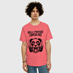 Футболка оверсайз мужская Hollywood Undead - rock panda, цвет: коралловый — фото 2