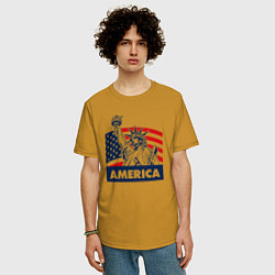 Футболка оверсайз мужская Free America, цвет: горчичный — фото 2