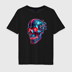 Мужская футболка оверсайз Metal cyber skull - ai art
