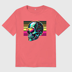 Футболка оверсайз мужская Cyber skull - fantasy ai art, цвет: коралловый
