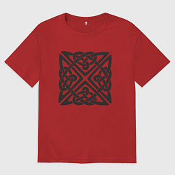 Футболка оверсайз мужская Квадратный кельтский черный узор, цвет: красный