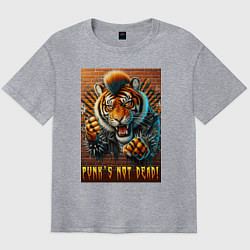 Футболка оверсайз мужская Punks not dead - motto tiger, цвет: меланж