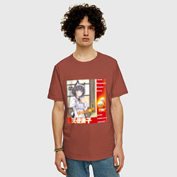 Футболка оверсайз мужская Кошка жена аниме мем, цвет: кирпичный — фото 2