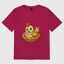 Футболка оверсайз мужская Курица в гнезде, цвет: маджента
