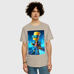 Футболка оверсайз мужская Барт Симпсон в неоновом городе со скейтбордом - не, цвет: миндальный — фото 2