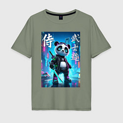 Футболка оверсайз мужская Panda samurai - bushido ai art, цвет: авокадо